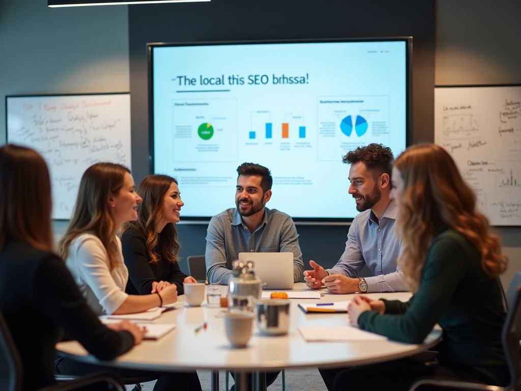 Diverse group of professionals engaged in a meeting with digital presentations.